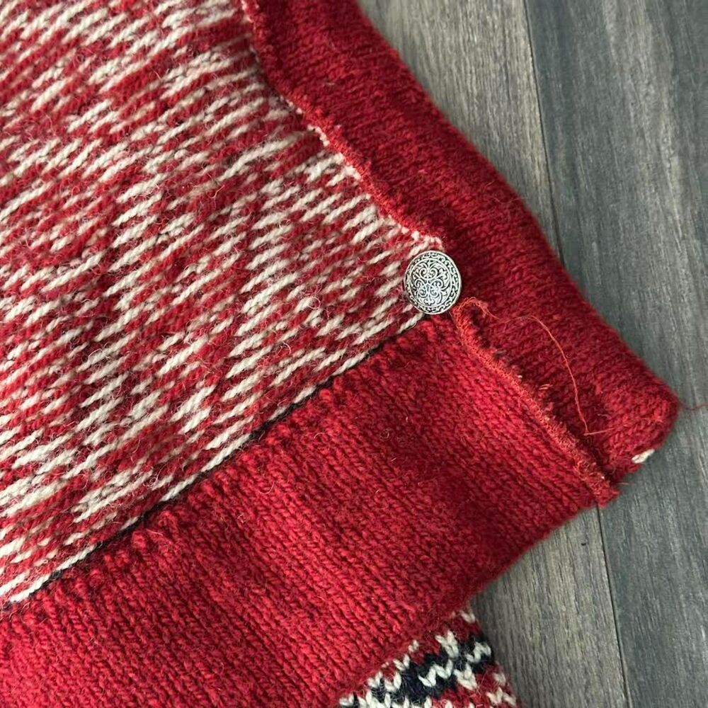 Vtg L.L. Bean Nordic Wool Blend Cardigan Button Up Red White Sweater Sz Medium - Picture 7 of 10